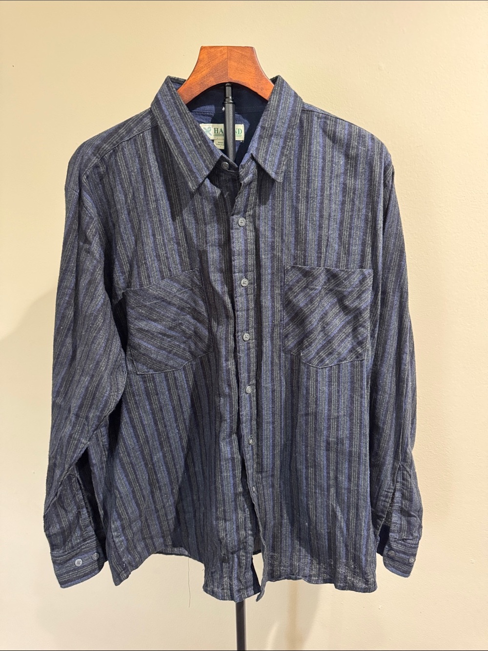 Haband Vintage Vertical Striped Button-Down Flannel Shirt (Size L)